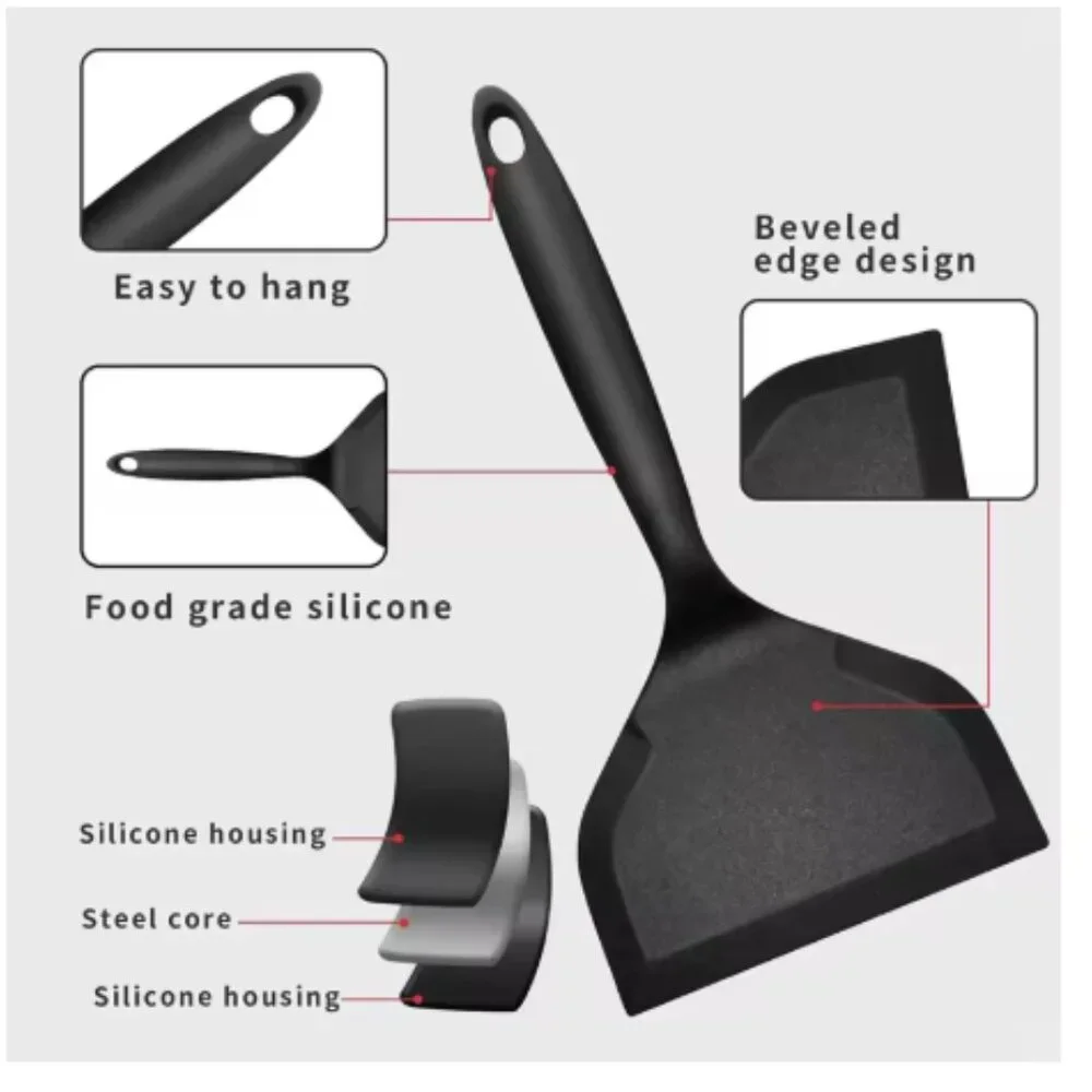 2pc Silicone Spatula Turner Heat Resistant Non Stick Pancake Spatula Wide & Thin